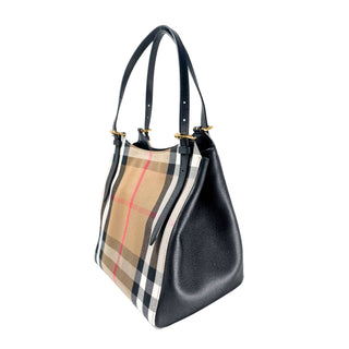 Burberry-Tote-Bag-Black-leather and canvas