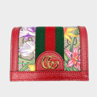 Gucci Wallet GG print and flowers red leather