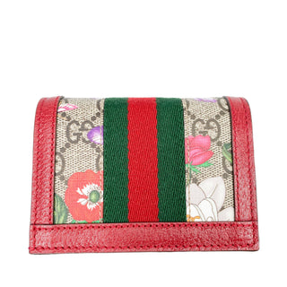 Gucci Wallet GG print and flowers red leather