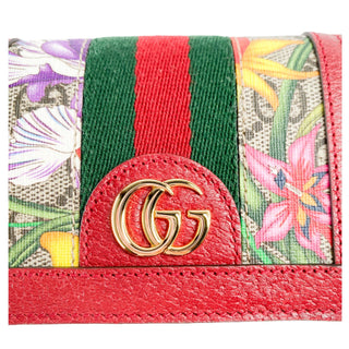 Gucci Wallet GG print and flowers red leather